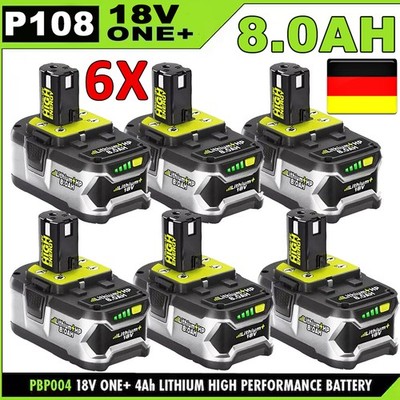 6X 18V 8.0Ah Akku für RYOBI One Plus Lithium RB18L50 P108 P109 Batterie 18 VOLT
