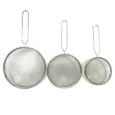 3 Mesh Strainers Fine Steel Colanders Sifters Sturdy Handle Strain Drain Tea