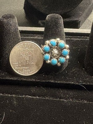 Sterling Silver Turquoise Cluster Ring Native American Handmade F B size 9 