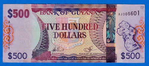 Guyana $500 2011 P-37(1) Circulated Note -Parliament House, Georgetown  AJ305601 - Foto 1 di 4