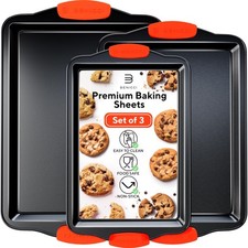 Premium Non-Stick Baking Sheets Set of 3 - Deluxe BPA , Easy to Clean Racks w...