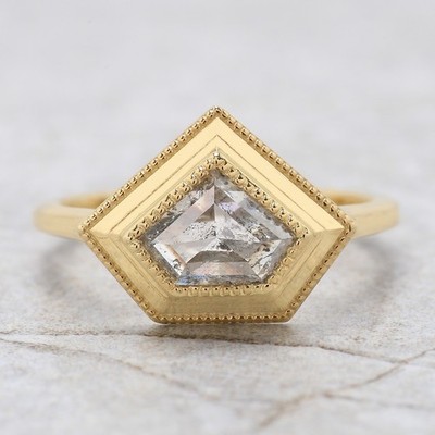 1.19 Ct Shield Shape White-G Color Diamond Ring 14K Yellow Gold Engagement Ring