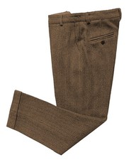 Mens Tweed Dress Pants Slacks Retro Wool Blend Herringbone Adjustable Trousers