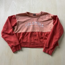 Columbia Sweatshirt Youth Medium Red Colorblock Logo Cropped Crewneck Pullover