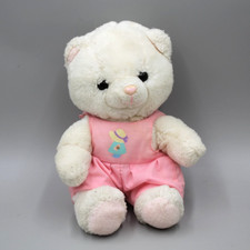 Vintage MUFFIN 10" Russ Kitty Cat Bear White Plush Stuffed no tail Pink Outfit