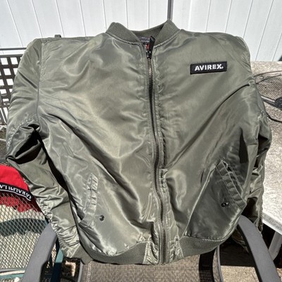 Avirex Men's Bomber Jacket Green Orange Zip Embroidered Logo XL USA Theme