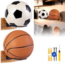Wall Mount Holder,Rustic Wood Sports Storage Rack for Basketball, Soccer, Vol...