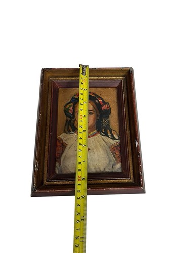 Matching Pair Framed Portraits Victorian Peasants Painting Wood Frame Vintage - Picture 12 of 21