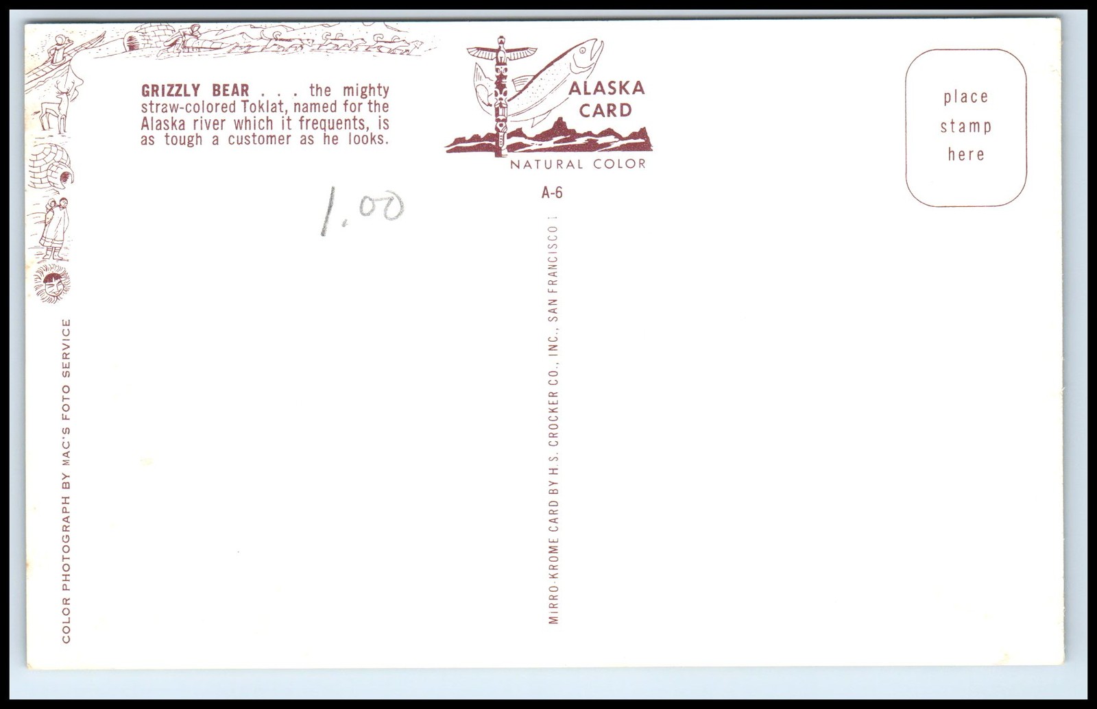 Postcard Grizzly Bear .the Mightystraw-colored Toklat Alaska   Z67