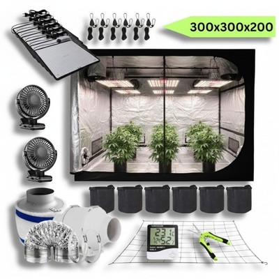 XXL Growset 300x300 Komplettset 6x LED Growbox 3x3m Zelt Vollspektrum