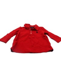 POLO RALPH LAUREN Baby Boys Red Cotton Long Sleeve Polo Shirt Size 9 Months EUC
