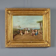 Dipinto Antico La Tarantella Napoletana Olio su Tela XIX Secolo Originale