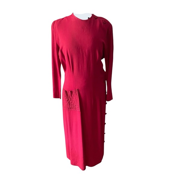 1940s vintage bordeaux red rayon crêpe dress by designer Margaret Ball size S-M