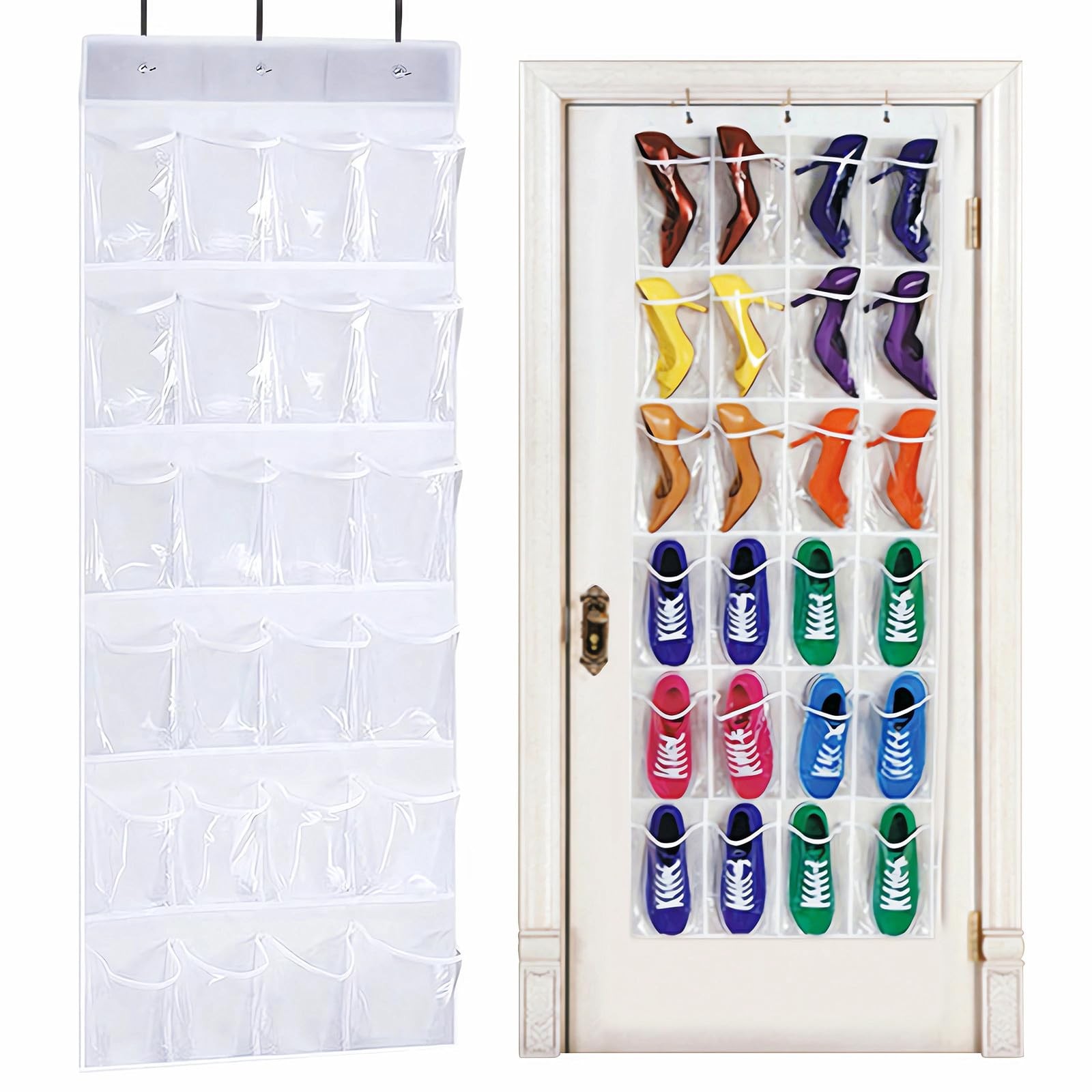 24-Pocket Over Door Shoe Organizer - Foldable Hanging Storage Rack
