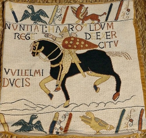 Bayeux Harold Belgian Tapestry Cushion Cover With Velvet Back 13" X 13"