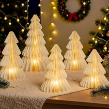 5 Pcs Christmas Table Decorations Indoor, 3D Honeycomb Paper Christmas Trees, Li