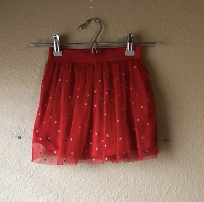 Okie Dokie Skirt Girls Red & Gold Stars Tulle Elastic Waist Casual Sz Medium 5
