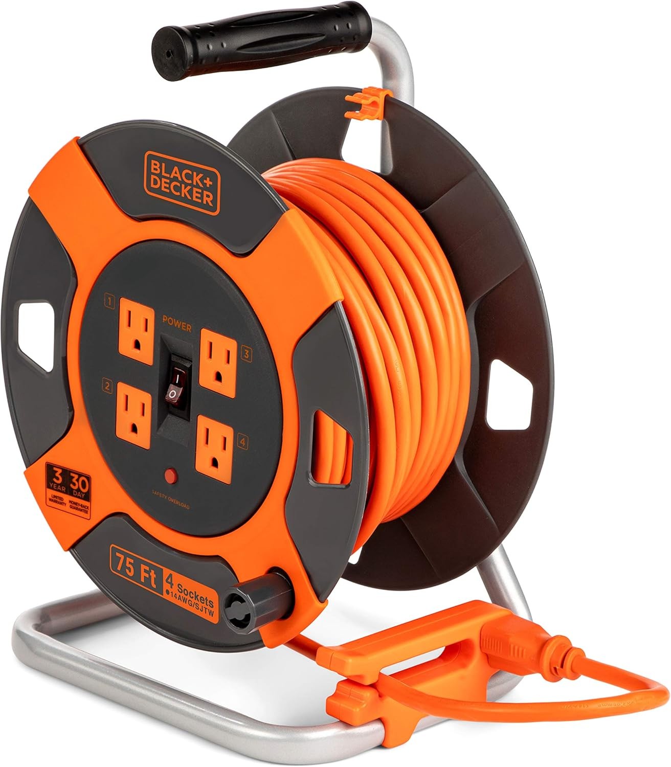 75 Ft. Retractable Extension Cord Reel With 4 Outlets, Multi