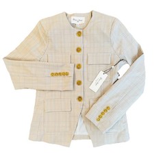 NWT Haver Blair London Boyfriend Blazer S Tan Checked European Crisp Minimalism