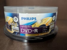 NEW PHILIPS DVD-R 4.7GB 120 MIN VIDEO DATA 1-16x SPEED LIGHTSCRIBE 25 DISC PACK
