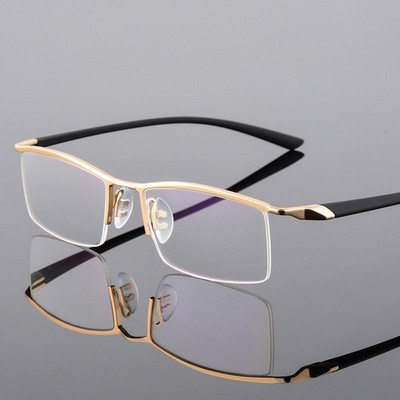 Rectangle Metal Eyeglass Frame Fashion Business Half Rimless Reading Glasses Men