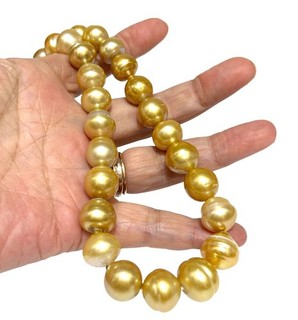 Semi Round 10 14.3mm 34 pcs Australian South Sea Natural Gold Pearl 16" Strand