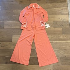 VTG 70s Texfi Lively 3 Pc Coral Pantsuit Jacket Tank Pants Set NWT Sz 14 READ