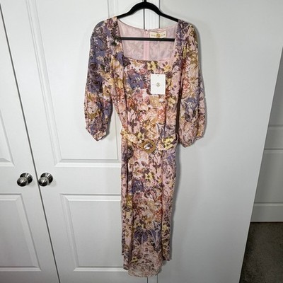 Anna Cate Jess Maxi Dress Large August Bloom Floral Eyelet Belted Pink Purple