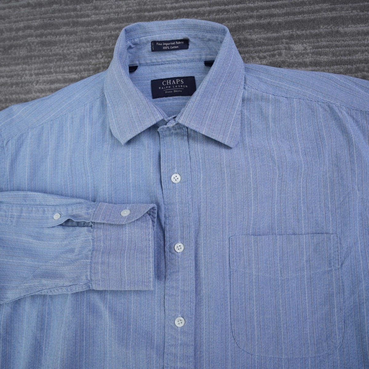 chaps ralph lauren dress shirts Chaps Ralph Lauren Shirt Men Button Up Blue Striped Cotton Long Sleeve 15.5  33