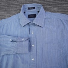 Chaps Ralph Lauren Shirt Men Button Up Blue Striped Cotton Long Sleeve 15.5 33