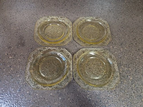 FEDERAL MADRID AMBER DEPRESSION GLASS BREAD/DESSERT 6" PLATES SET OF 4.