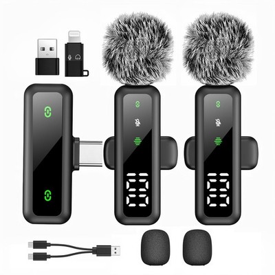 Kabelloses Lavalier Mikrofon mit LED Anzeige Mini Mikrofon Clip On Mikrofon
