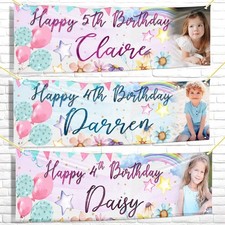 2ftx6ft Personalised Fabric Birthday Banner  Custom Photo Kids Party Decor