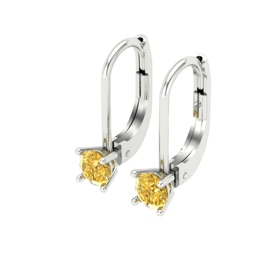 Yellow Zirconia Stud Earrings for Women, Lever Back (0.5 cttw, 4.0mm, Round-Cut) - Image 2 of 4
