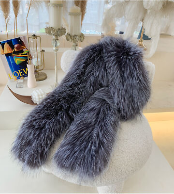 Women Handmade Knitted 100% Real Fox Fur Scarf Shawl Scarves & Wraps Warmer