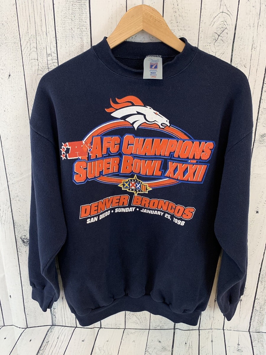 Denver Broncos Super Bowl 32 AFC Champs Crew Neck Sweatshirt Blue