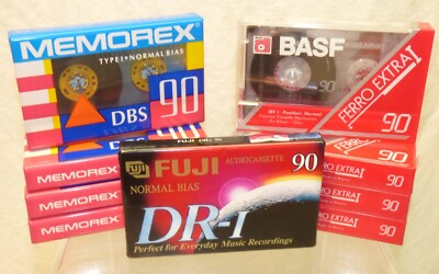 SEALED 9 Blank Cassette Tape LOT 1 Fuji & 4 BASF Ferro Extra 90 & 4 Memorex DBS
