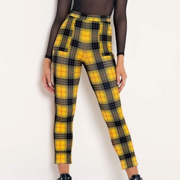 Plaid Casual Tiger Mist Yellow Plaid Pants BlackMilk Tartan Grunge