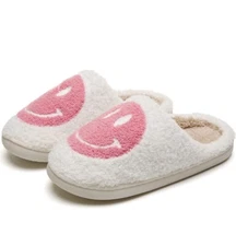 PLMOKN Slippers for women indoor and outdoor men open toe fluffy cute smile face