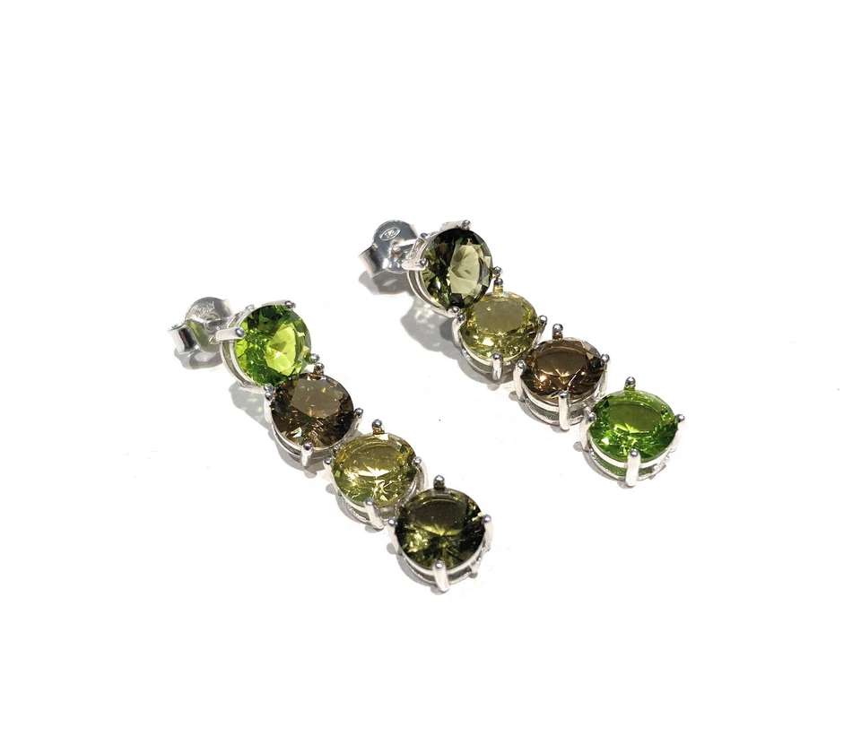 Orecchini Donna Argento 925 Zirconi Verdi Oliva Lobo Eleganti diWa Jewels - Immagine 2 di 3