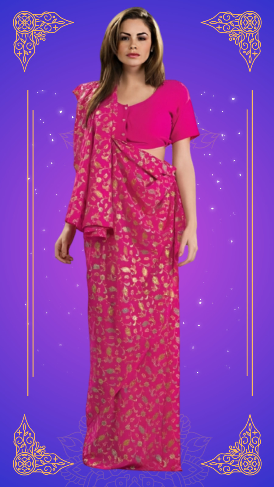 Disfraz de Sari Rosa - Indio Hindú Bombay Bollywood Damas Estándar Talla Única