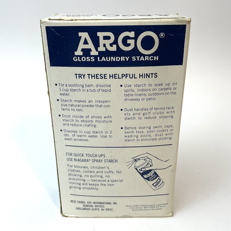 Vintage Argo NOS Powdered Gloss Laundry Starch 16 oz Blue Box Full READ