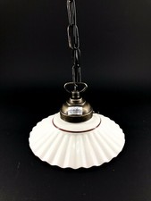 Lampadario sospensione ottone ceramica ondulata bianca bordo MARRONE 20 cm