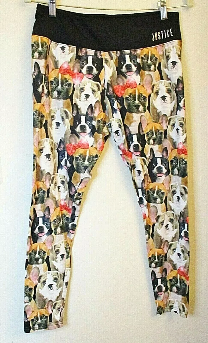 Justice Active Girls Dog Puppy Leggings Black/Multi-color, Stretch, Size 16  Plus