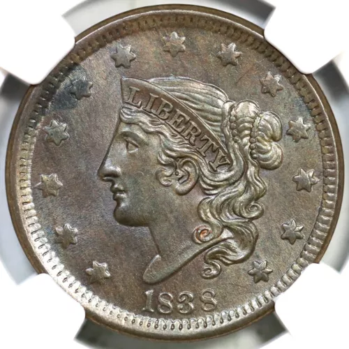 1838 N-6 R-1 NGC MS 63 BN Matron or Coronet Head Large Cent Coin 1c
