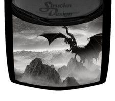 Flaming Grayscale Glowing Sky Dragon Hood Truck Wrap Vinyl Car Graphic Decal