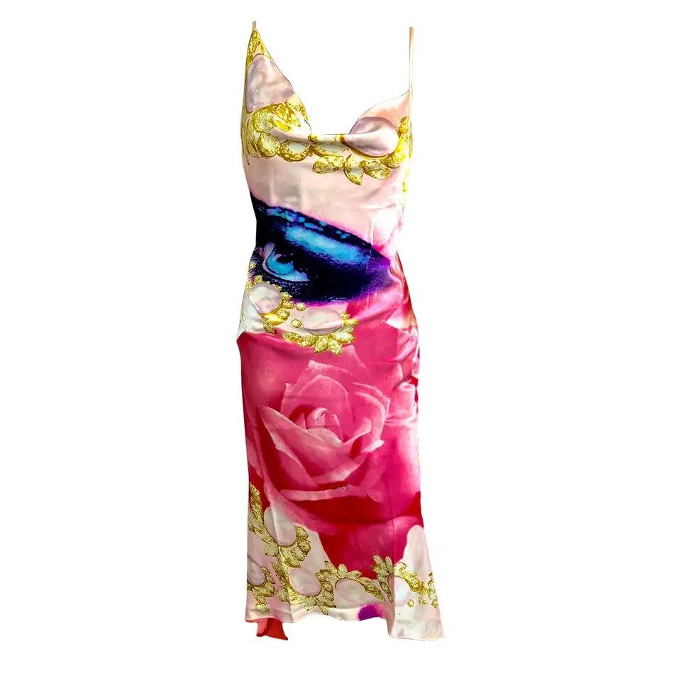 Roberto Cavalli S/S 2001 Runway Face Eye Print Bias Cut Silk
