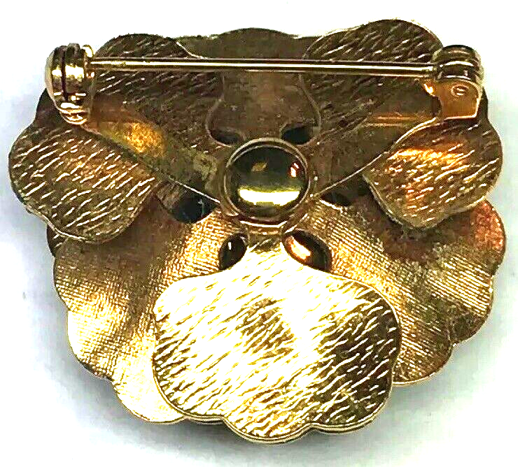 Vintage Gold Tone Enamel 3 Dimensional Flower Peony Rose Pin