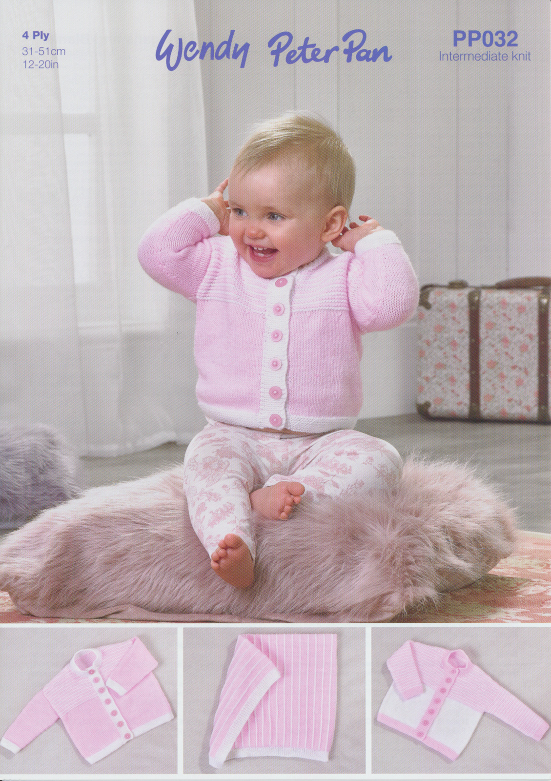 Wendy Peter Pan 4ply Knitting Pattern Intermediate Knit Cardigan & Blanket PP032