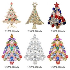 2PCS/LOT Rhinestone Christmas Tree Brooches Crystal Holiday Brooch Pin For Gift